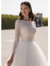 Sabrina Neck Long Sleeves Lace Tulle Wedding Dress